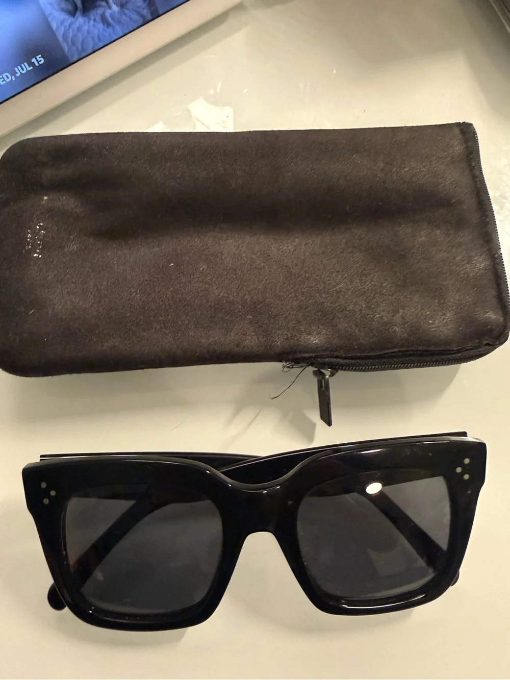 Celine Black Oversized Square Sunglasses with original zip pouch.